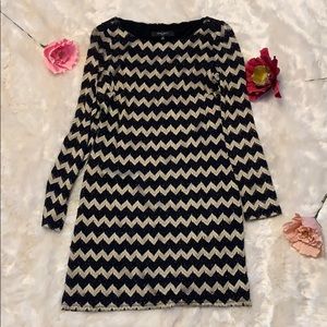 Nine West Black and Gold Lace Long Sleeve Dress